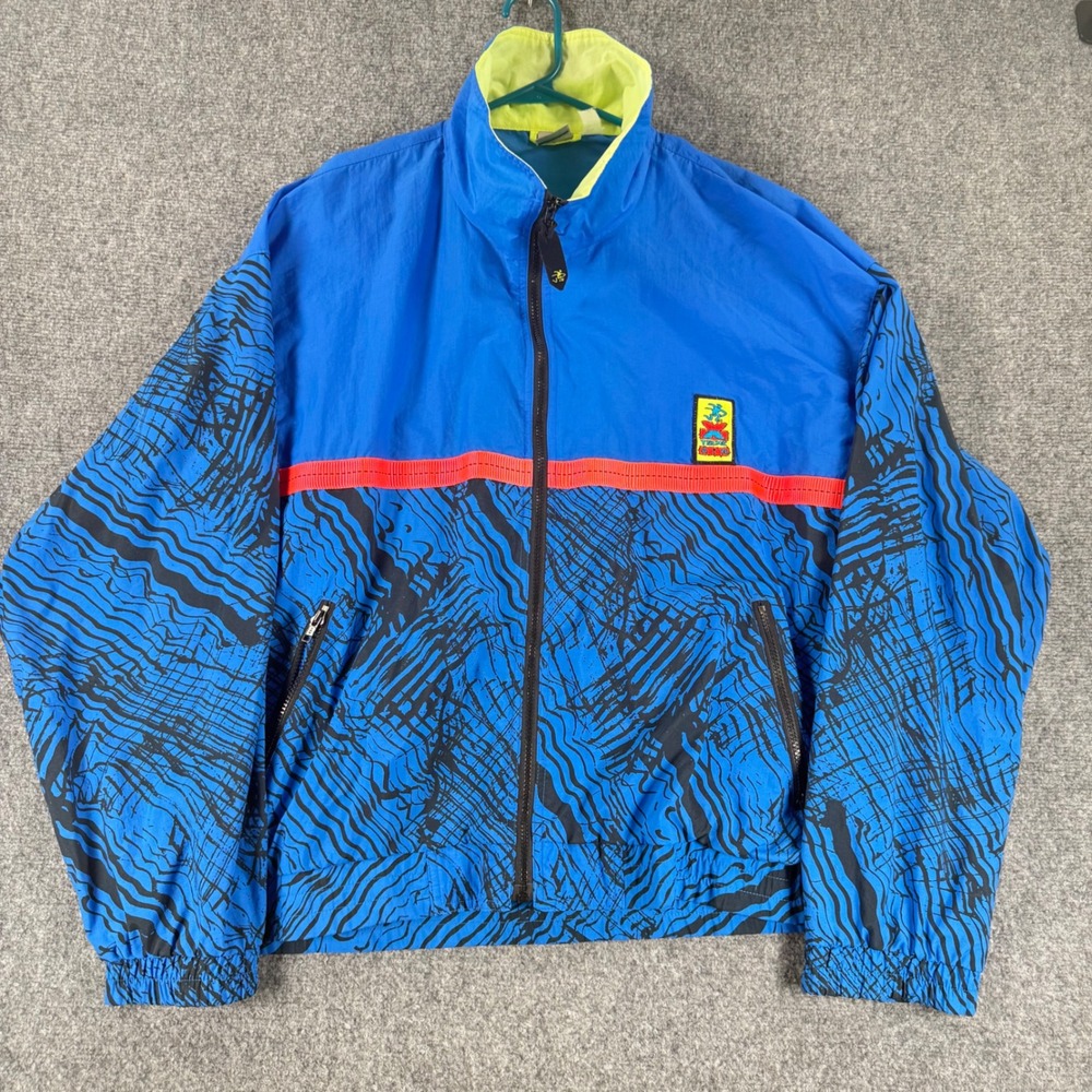 Ocean Pacific Vintage Windbreaker Jacket Mens XL Blue Full Zip Abstract 90s